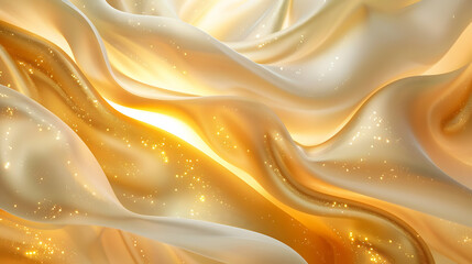 Obraz premium A shimmering wave of golden fabric with soft folds and sparkles, creating a luxurious feel.