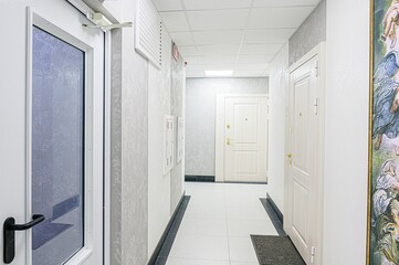 Russia, Moscow- May 27, 2020: interior apartment public place, house entrance. doors, walls,...