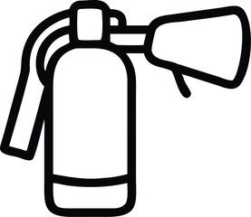 Fire extinguisher icon, simple black and white line drawing, minimalist design, safety equipment symbol, emergency preparedness icon, vector graphic, bold outline, negative space, clean aesthetic, ind