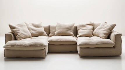 Obraz premium Luxurious Beige Linen Sectional Sofa: Comfort and Style