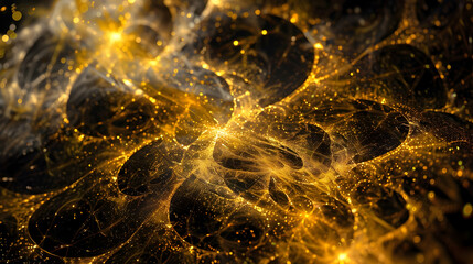 Abstract golden fractal design with luminous patterns and textures.