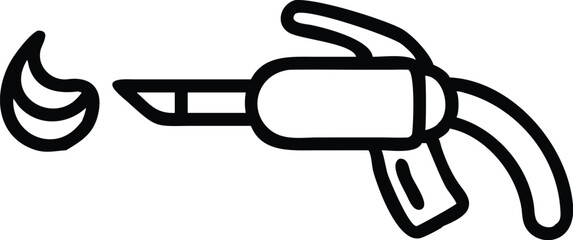 Fire extinguisher icon, simple black and white line drawing, minimalist design, safety equipment symbol, emergency preparedness icon, vector graphic, bold outline, negative space, clean aesthetic, ind