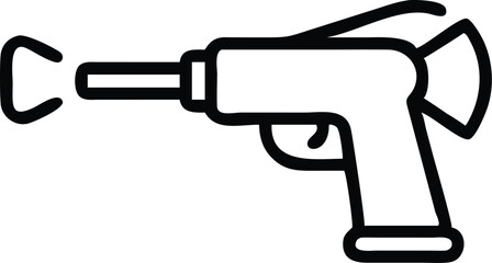 Fire extinguisher icon, simple black and white line drawing, minimalist design, safety equipment symbol, emergency preparedness icon, vector graphic, bold outline, negative space, clean aesthetic, ind