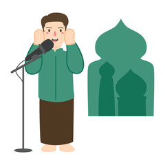 muslim man doing the call to prayer or iqamah illustration
