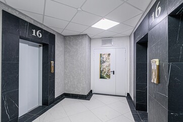 Russia, Moscow- May 27, 2020: interior apartment public place, house entrance. doors, walls, staircase corridors