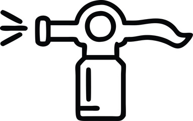 Fire extinguisher icon, simple black and white line drawing, minimalist design, safety equipment symbol, emergency preparedness icon, vector graphic, bold outline, negative space, clean aesthetic, ind