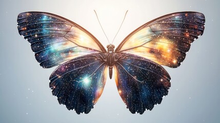 A colorful butterfly with a galaxy pattern on its wings, symbolizing beauty and the mysteries of the universe.