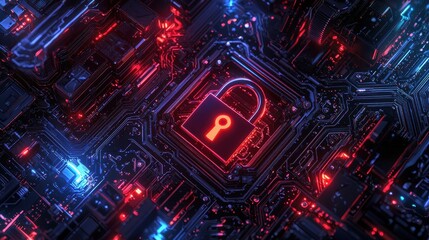 Fototapeta premium Cybersecurity Padlock with Digital Circuitry