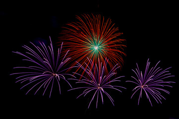  colourful firework display set for celebration happy new year and merry christmas and  fireworks on black background