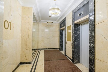 Russia, Moscow- May 27, 2020: interior apartment public place, house entrance. doors, walls, staircase corridors