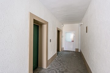 Russia, Moscow- May 27, 2020: interior apartment public place, house entrance. doors, walls, staircase corridors