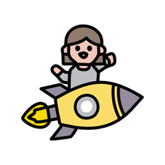 Naklejka premium girl with rocket toy icon vector illustration design graphic flat and cartoon style