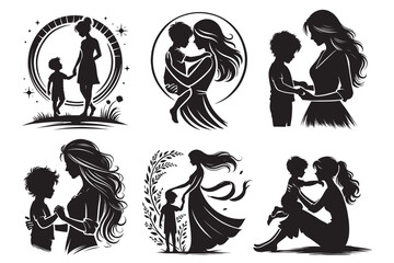 Beautiful Mother and Child Silhouette Vector Bundle for Mother’s Day, SVG Clipart, Digital Cutting Files
