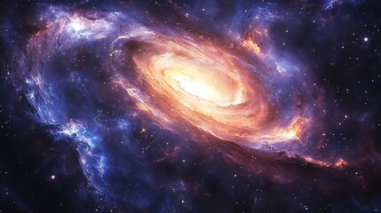 Fototapeta premium Swirling cosmic nebula glows brilliantly vibrant orange and blue hues dominate the stunning composition. AI Generated