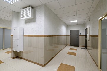 Russia, Moscow- May 27, 2020: interior apartment public place, house entrance. doors, walls, staircase corridors