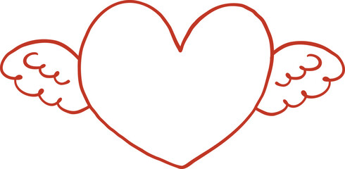 Retro Heart with Wings Doodle Outline