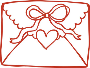 Vintage Coquette Love Envelope with bow Doodle Outline