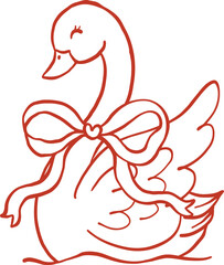 Coquette Swan with Red Bow Doodle Outline