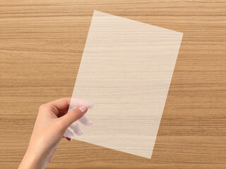 Hand holding Transparent card Mockup, Transparent flyer Mockup