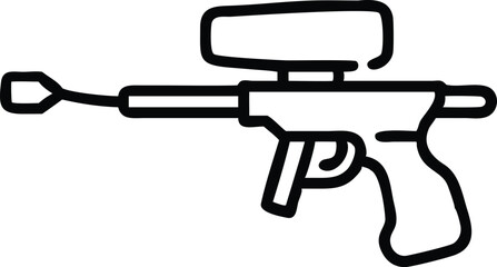 Black and white illustration, simple line drawing, assault rifle, military weapon, minimalist design, iconic firearm silhouette, vector graphic style, gun outline, modern warfare symbol, tactical equi