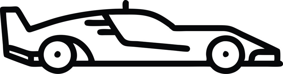 Race car, sleek design, aerodynamic, side view, minimalist line drawing, sports car silhouette, streamlined, futuristic vehicle, high-performance automobile, speed lines, black and white illustration,