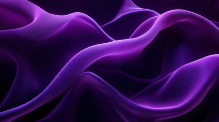 Obraz premium Dark purple background with flowing, glowing purple wave lines that create a rich, luxurious texture, with space for text at the center.