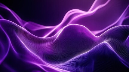 Obraz premium Dark purple background with flowing, glowing purple wave lines that create a rich, luxurious texture, with space for text at the top.