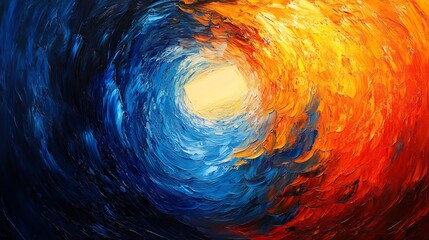 Abstract swirling fiery blue and orange paint artwork. AI Generated