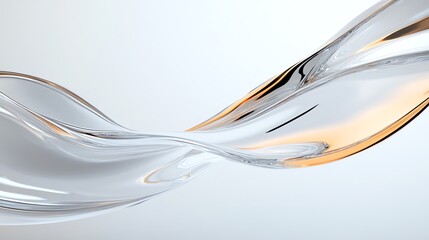 Elegant abstract wave with metallic and glass textures on white background, flowing lines in motion.