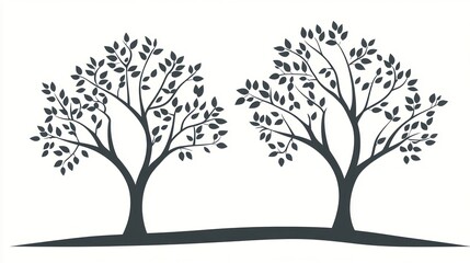 Obraz premium Two leafy trees on a hill, nature illustration, design element