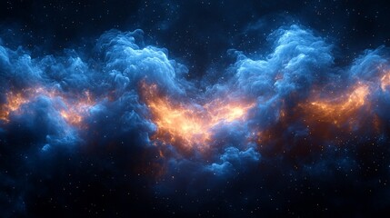 Obraz premium Stunning cosmic clouds illuminated by fiery orange light amidst a starry night sky