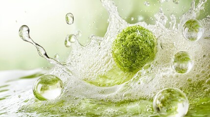 Refreshing Green Orb in Sparkling Water Splash