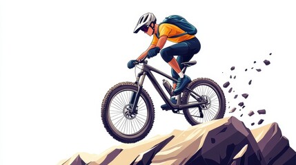 Fototapeta premium Adventurous Mountain Biker in Action on Rocky Terrain