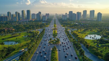 Aerial View of Doral, Florida's Lush Highway and Skyscrapers