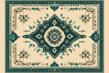 Green Geometric Prayer Rug Icon with Cream Background Design