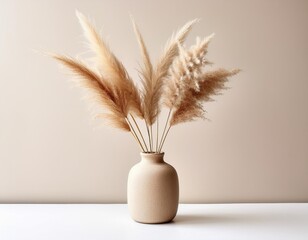 Minimalist Ceramic Vase Adorned with Dried Pampas Grass