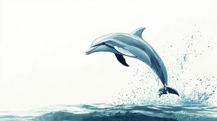 Playful Dolphin Leaping Above Ocean Waves in Vibrant Artwork