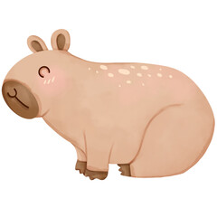Cartoon hand drawn watercolor capybara