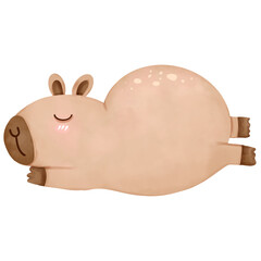 Cartoon hand drawn watercolor capybara