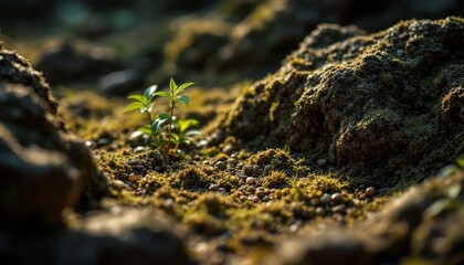 Tender shoots emerge from sun-kissed earth, a symbol of nature's resilience