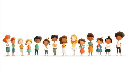 Diverse Group of Animated Children in Colorful Clothing and Expressions