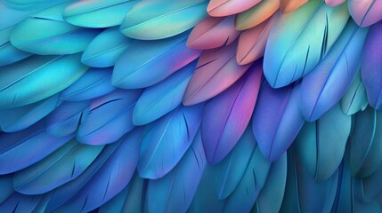 Fototapeta premium Colorful feather closeup, a detailed exploration of nature's intricate design and vivid colors