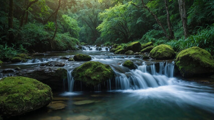 waterfall in the forest, nature landscape 