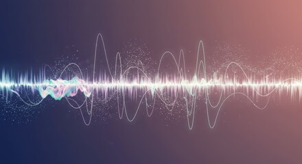 Obraz premium Abstract Sound Waveform Graphic with Light Particles on Gradient Background
