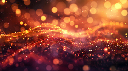 A vibrant abstract background with glowing particles and waves in warm colors.