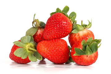 collection of fresh, ripe strawberries isolated on a white background