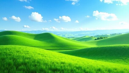 Obraz premium Rolling hills of vibrant green under a clear blue sky , grass, farm