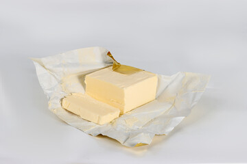 Butter block in its open packaging