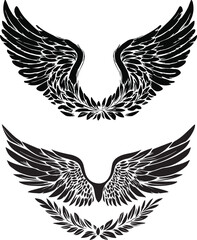 Obraz premium Elegant Black Angel Wings with Laurel Wreath High-Quality Wing Tattoo Design and Vector Art