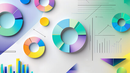 Colorful Abstract Data Visualization with Charts and 3D Graphical Elements.Generative